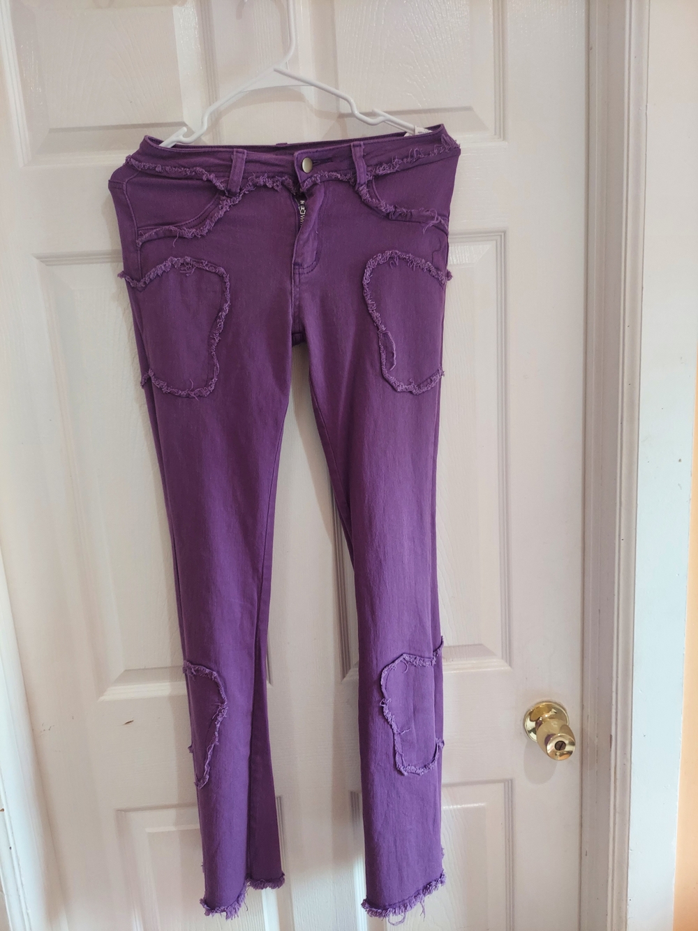 SHEIN Purple Skinny Jeans with Frayed Patch Details